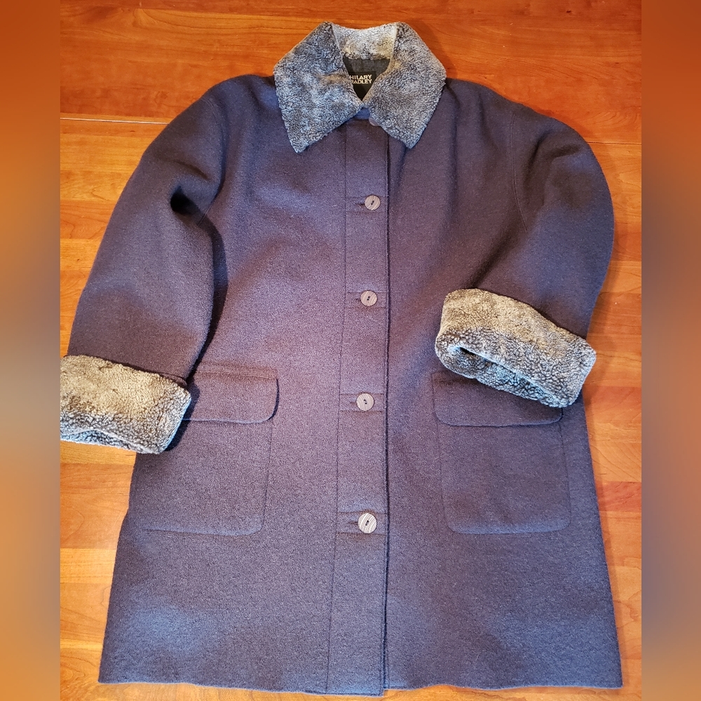 Hilary Radley Wool Boucle Coat, Size 10, French grey (purple undertones).